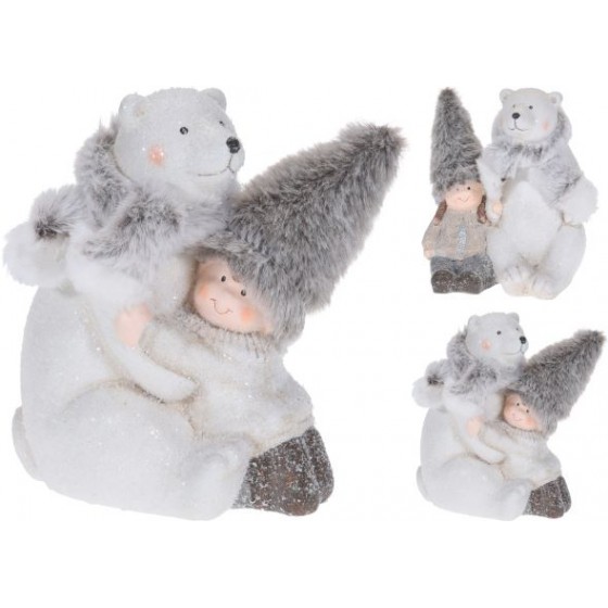 Ours polaire + enfant céramique